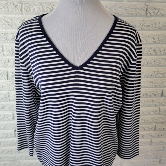 Jones New York Sport Women Top 1X Plus 3/4 Sleeve Blue White Stripe STR37E - Picture 3 of 9